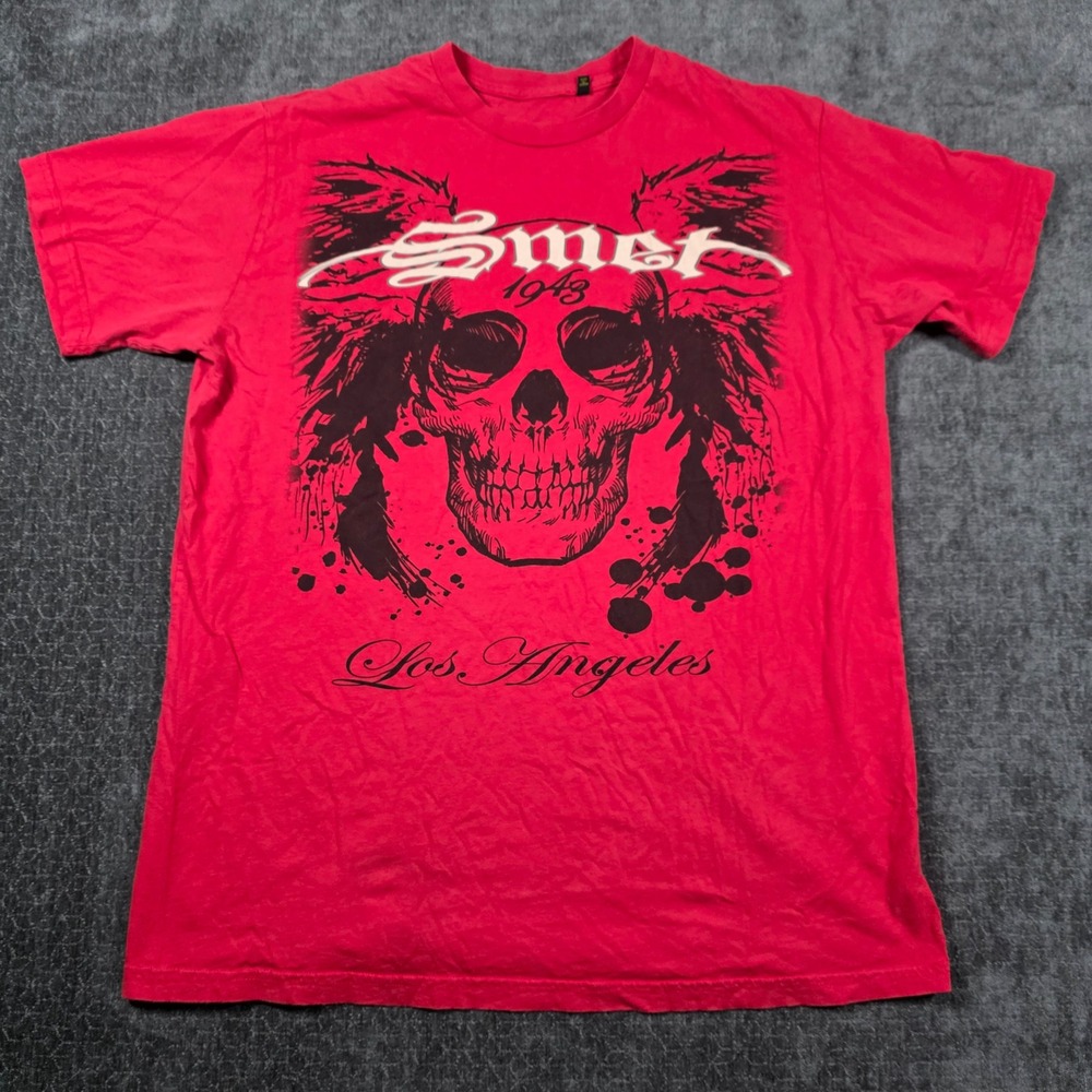 Smet Christian Audigier Mens 2XL XXL Red Skull Graphic T-Shirt Born on Street